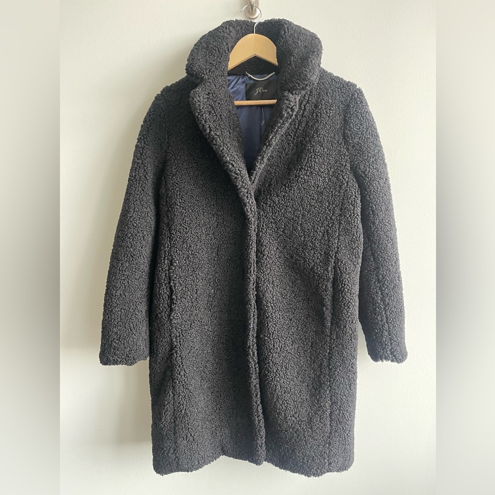 J. Crew Teddy Sherpa Coat (Black, S)